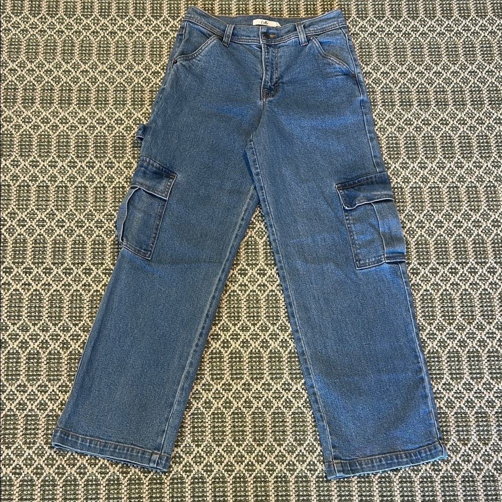 Cello‎ High Rise Wide Leg Carpenter Cargo Blue Jeans Utility Boutique Denim | 00